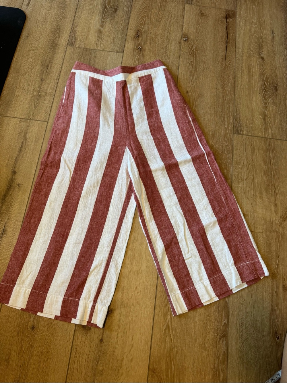Madewell Women's Size Medium Striped Linen Blend Cropped Wide Leg Pull On Pants